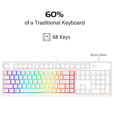 MageGee Tragbare 60% mechanische Gaming-Tastatur, roter Schalter, PBT Pudding-Tastenkappen, RGB-Hintergrundbeleuchtung, Mini-kabelgebundene Büro-Tastatur für Windows Laptop PC,Weiß