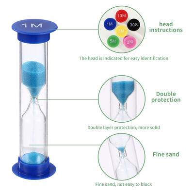 12 Stück Mini Bunter Sanduhren für Kinder,6 Farben Buntes Sanduhren Set,30S/1/2/3/5/10Minuten,Zeitmesser Sanduhren für das Leben der Kinder,Lernen,Spiel Timing,Kreative Geschenke