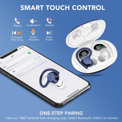 QXQ Bluetooth Kopfhörer Sport, in Ear Kopfhörer Kabellos Bluetooth 5.3 mit HD Mic, Kabellos Kopfhörer Comfort Fit, Dual LED-Anzeige, IP7 Wasserdicht Ohrhörer mit Ohrhaken, Bluetooth Kopfhörer Blu