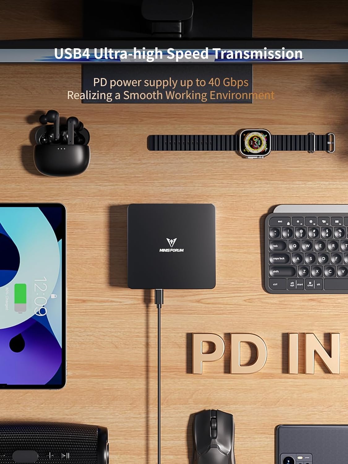 MINIS FORUM UM890 Pro Mini PC, AMD Ryzen 9 8945HS Prozessor, 8 Kerne/16 Threads bis zu 5,2 GHz, AMD Radeon 780M, 64 GB DDR5 bis zu 5600 MHz/1 TB SSD, HDMI/DP/USB4 × 2, RJ45 2,5 G × 2, Oculink Port