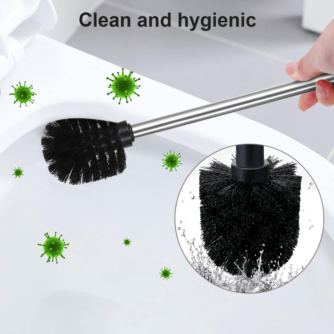 Rovtop 4 Stück WC Klobürste Schwarz, Toilettenbürste mit 7.5 cm Durchmesser, WC Bürste mit Edelstahlstiel, Toilet Brush, Toilettenbürste Edelstahl Klobürste Ersatz