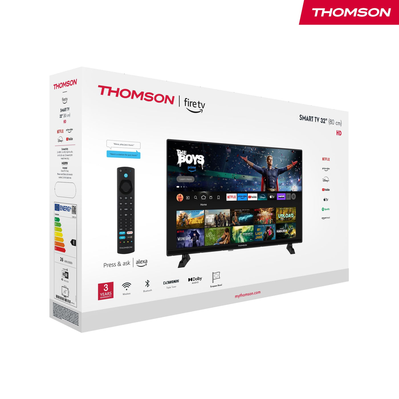 Thomson 32'' (80 cm) HD – LED Fire TV – Alexa-Sprachsteuerung, AirPlay-Unterstützung, Triple Tuner, Bluetooth, HDMI, USB-Anschlüsse, AV IN und CI+ – 32HF2S34 – 2024