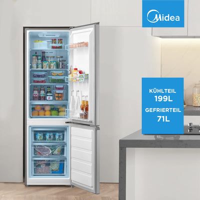 Midea MERB276FGE02A Kühl-/Gefrierkombination/180 cm Höhe/NoFrost/Doppelte Steuerung/Super-Kühlfunktion/219 kWh/Jahr/199L Kühlteil/71L Gefrierteil
