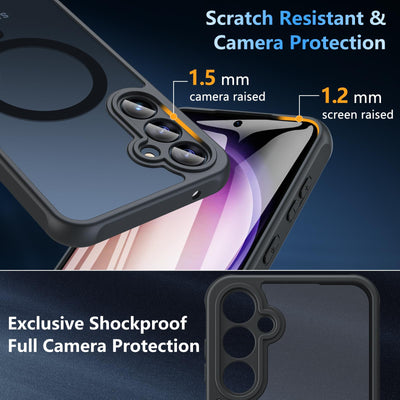 Hülle für Samsung Galaxy S23 FE 5G für Magsafe mit Panzer Schutz Glas, [Schutz in Militärqualität] Stoßfest Magnetisch Handyhülle Samsung S23 FE Case Dünn Outdoor Cover Schutzhülle für S23 FE, Schwarz