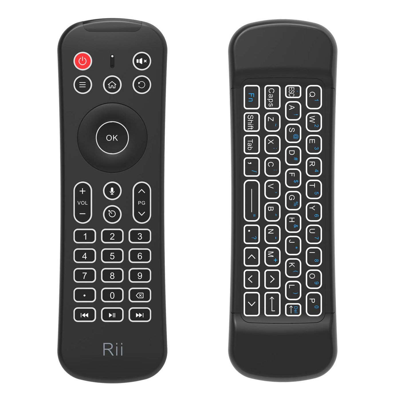 Rii MX6 2.4G Hintergrundbeleuchtung Air Mouse+Wireless Keyboard+6Achsen Somatosensory Fernbedienung +Microphone+IR Lernen Tasten 5 in1 für Mini PCs/Smart TV/Android TV Box/Raspberry Pi(US Layout)