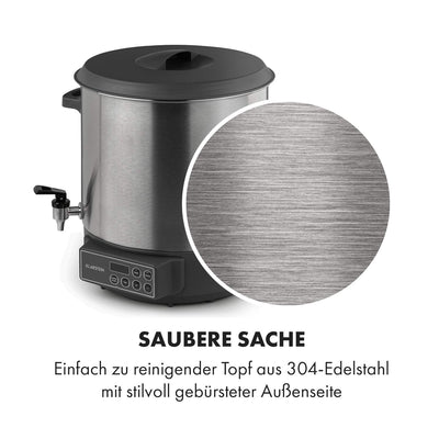 Klarstein Lady Marmalade Einkochautomat Einkochtopf Einkocher Heißgetränkespender, 27 Liter, 1800 Watt, 30-100 °C, Timer, Warmhalte-Funktion, Überhitzungsschutz, Edelstahl gebürstet