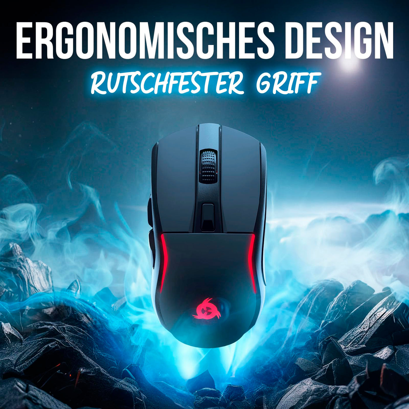 KLIM Blaze Y Wiederaufladbare kabellose Maus - NEU - Gaming Maus mit RGB und Ladestation - Hochpräziser Sensor und langlebiger Akku - Bis zu 6000 DPI - Kabel- und Wireless Mouse für PC - Schwarz