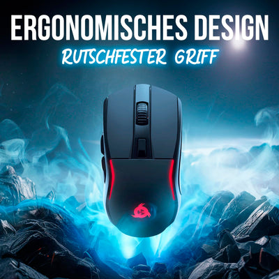 KLIM Blaze Y Wiederaufladbare kabellose Maus - NEU - Gaming Maus mit RGB und Ladestation - Hochpräziser Sensor und langlebiger Akku - Bis zu 6000 DPI - Kabel- und Wireless Mouse für PC - Schwarz