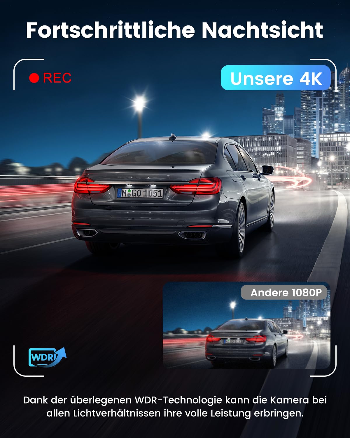 Dashcam Auto 4K+1080P SIGRILL Dashcam Auto Vorne Hinten, WiFi Dash Cam APP Steuerung, kostenlose 64-GB-Karte, Ultra Nachtsicht Daschcam, 24H Parkmodus, G-Sensor, Loop-Aufnahme, Max 256GB