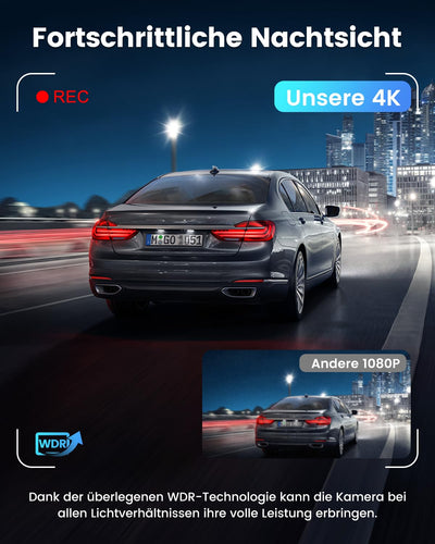 Dashcam Auto 4K+1080P SIGRILL Dashcam Auto Vorne Hinten, WiFi Dash Cam APP Steuerung, kostenlose 64-GB-Karte, Ultra Nachtsicht Daschcam, 24H Parkmodus, G-Sensor, Loop-Aufnahme, Max 256GB