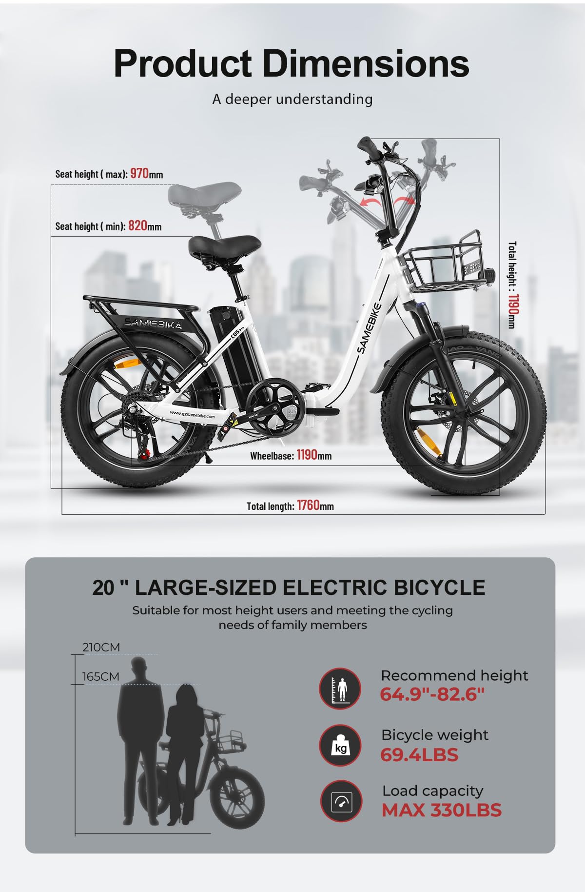SAMEBIKE E-Bike Klapprad Elektrofahrrad mit 20"*4.0 Fat Tire, 13Ah Lithium-Akku für Lange Reichweite bis 80-120KM, 7-Gang-All-Terrain Ebike Herren für MTB, Strand & Schnee
