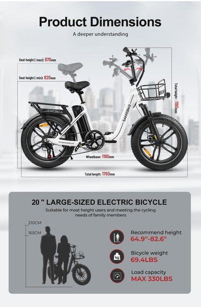 SAMEBIKE E-Bike Klapprad Elektrofahrrad mit 20"*4.0 Fat Tire, 13Ah Lithium-Akku für Lange Reichweite bis 80-120KM, 7-Gang-All-Terrain Ebike Herren für MTB, Strand & Schnee