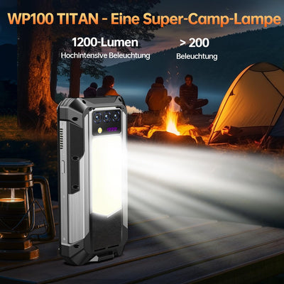 OUKITEL WP100 Titan Outdoor Handy 5G - 33000mAh Outdoor Smartphone mit 100 Lumen Projektor, 48GB RAM 512GB ROM 6,8" FHD+ Handy mit 1200 Lumen Campinglicht, 200MP+32MP+20MP Kamera, NFC/GPS/IP68/IP69K