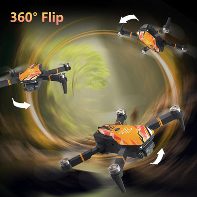 TTROARDS Drohne mit 1080P-Kamera für Erwachsene, TT19 Bürstenloser Motor Drohnen mit Hindernisvermeidung, Optischer Flusspositionierung, Faltbare Mini-Drohne für Anfänger mit Propellerschutz, Orange