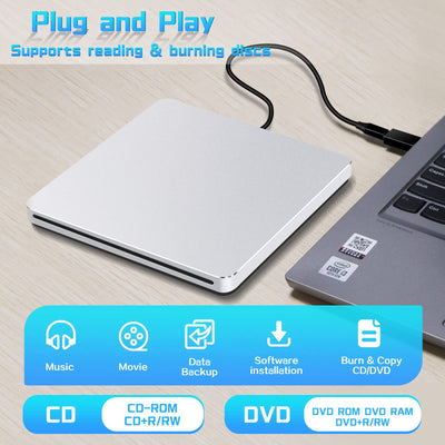 NOLYTH Externes CD Laufwerk für Laptop, DVD Laufwerk Extern für Mac MacBook, Slot-in Externe Optische Laufwerke, Portable USB CD Laufwerk Extern Brenner Externes Laufwerk für PC Apple Windows Desktop
