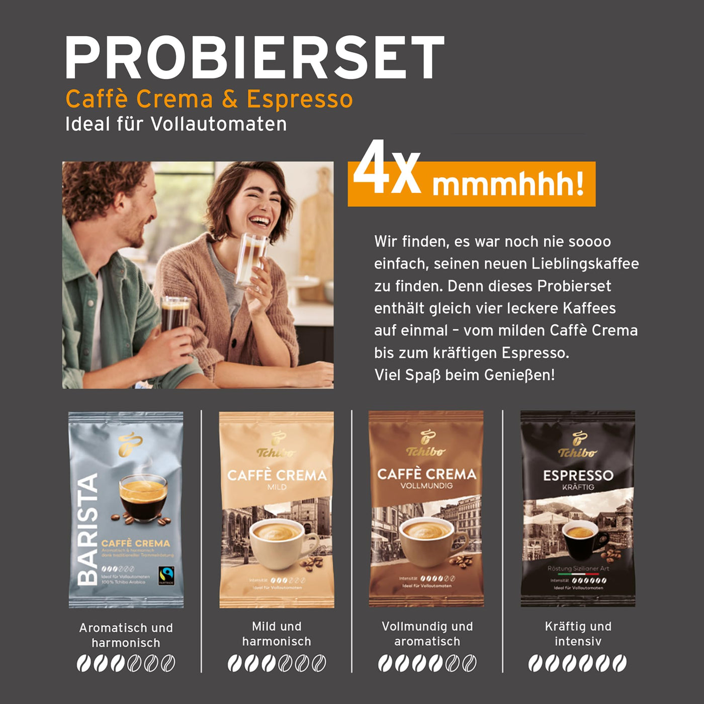 Tchibo Kaffeevollautomat Esperto Caffè für Caffè Crema und Espresso, Metallic Sand - INKLUSIVE Kaffeeprobierset GRATIS
