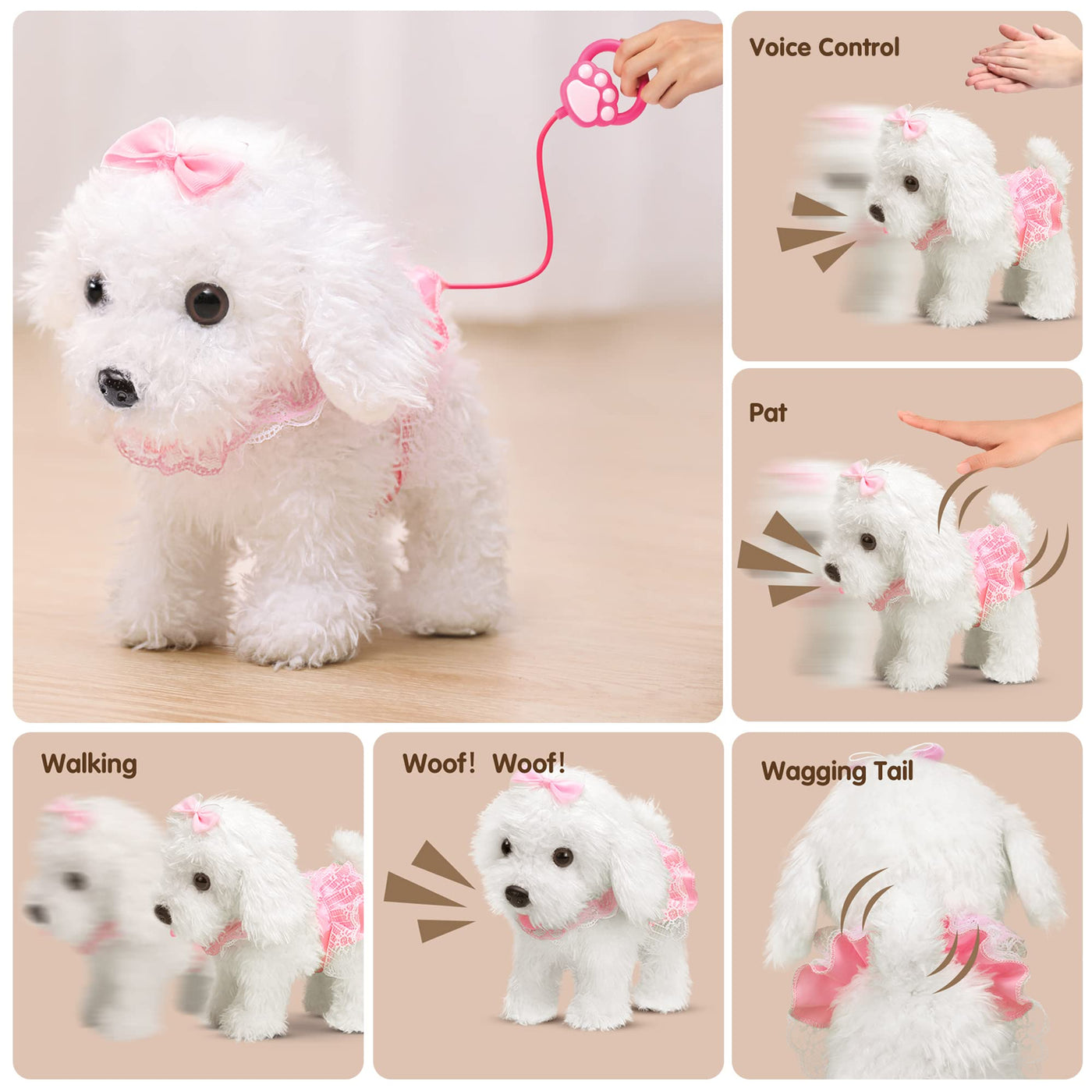OR OR TU Hund Spielzeug Fernbedienung Elektronische Haustiere Plüschwelpe für Kinder Mädchen 3 4 5 6 7+ Jahre Geschenk, Interaktiver Realistisches Spielzeug