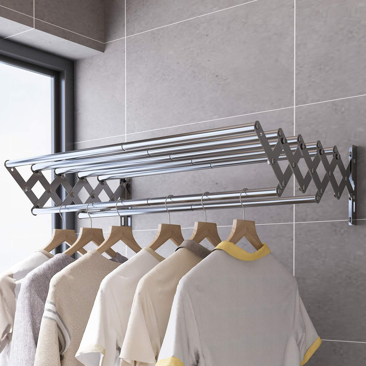 Wuciray Wäscheständer Wand Ausziehbar Klappbar Wandtrockner 80cm Edelstahl Balkon Ständer Wandwäschetrockner Wandmontage Platzsparender Handtuchhalter Clothes Drying Rack für Waschraum