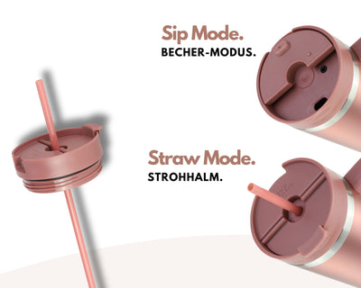 Milu Thermobecher 1,2L mit Strohhalm und Henkel – 48h Eis/24h kalt/12h heiß Edelstahl Tumbler 40oz mit Griff - Isolierbecher to go - Isolierflasche Trinkflasche doppelwandig isoliert (Rose Gold, 1,2L)
