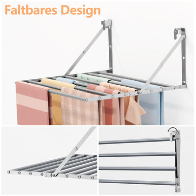 Innotic Wäscheständer Wandmontage Klappbar, Wasserdicht Wäschetrockner Wand Outdoor mit 8 Stangen groß Raum, Platzsparend Wäscheständer für außen Bad Balkon Waschraum