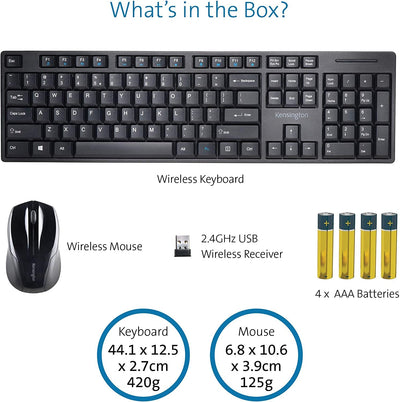 Kensington Pro Fit® Wireless Desktop Set (DE), QWERTZ-Version, ideal fürs Home Office, schwarz, K75230DE