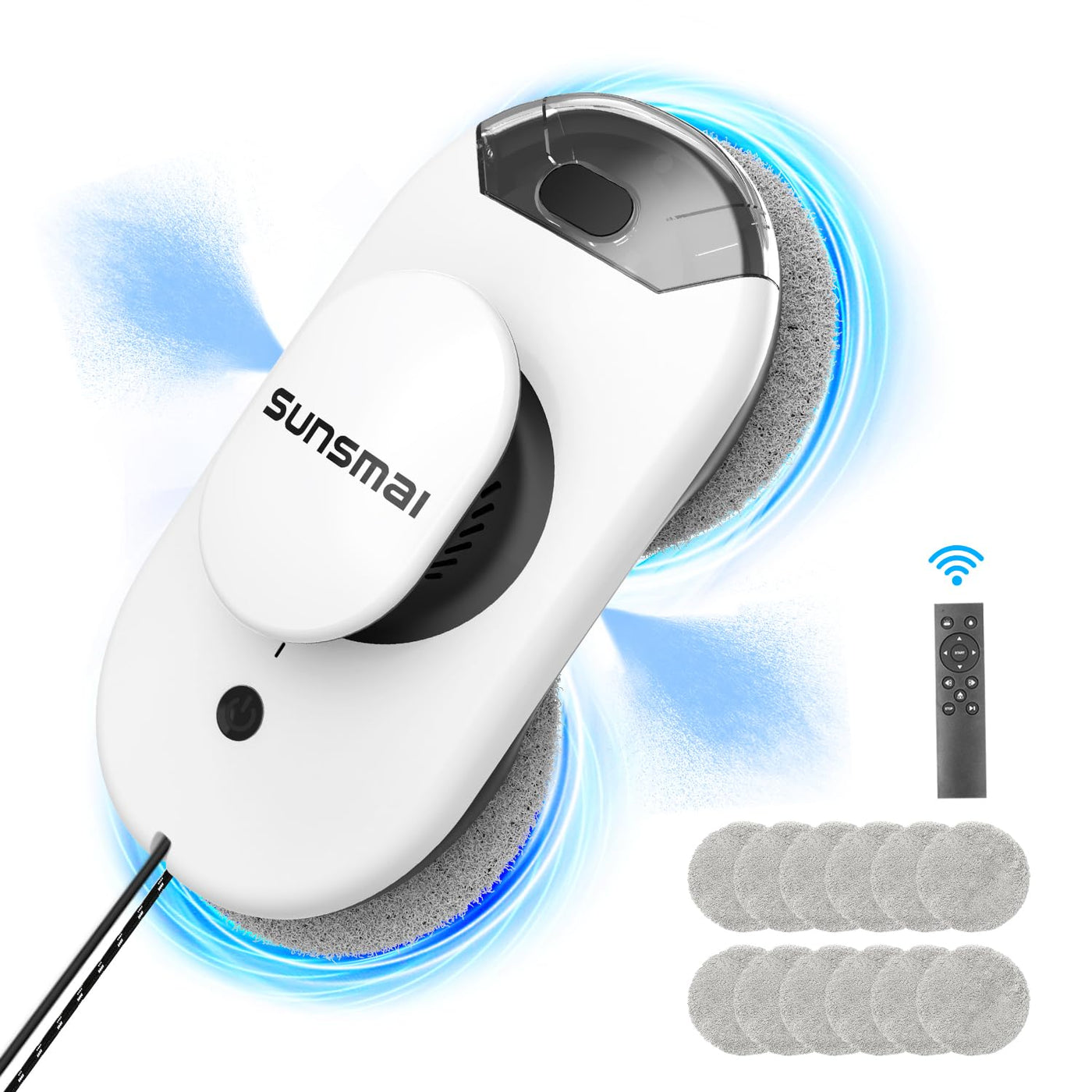 SUNSMAI Dual Side Spray Fensterputzroboter, Anti-verstopfungsfreie Elektrisch Automatischer Fensterroboter mit Wassersprühfunktion,3800pa Starke Anti-Drop Automatischer Fensterputzer,12 Tücher