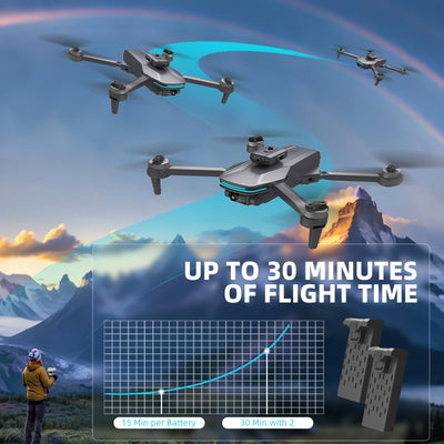 Faltbare Drohne für Anfänger mit HD-Kamera, dualen verstellbaren Kameras, bürstenlosen Motoren, Hindernisvermeidung, Höhenhaltung, Headless-Modus, One-Key-Start, 2 Akkus & Tragetasche