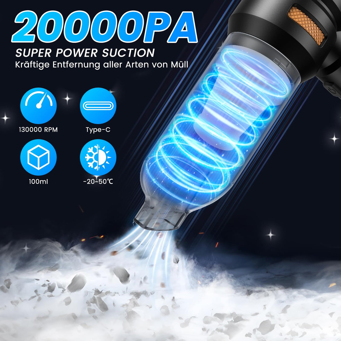 Handstaubsauger Akku Kabellos - 20000pa Auto staubsauger Stark, Mini Staubsauger FüR Auto, Pc, Haus,KüChe,Ritzen Und Ecken,Vacuum Cleaner High Power,Kann Als Aufblasbare Pumpe Verwendet Werden,6000mAh