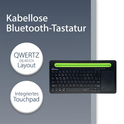 MediaRange, Bluetooth, kompakte Multi-pairing Funk-Tastatur mit 78 Tasten und Touchpad, QWERTZ (DE/AT/CH) Tastaturbelegung, schwarz/grün