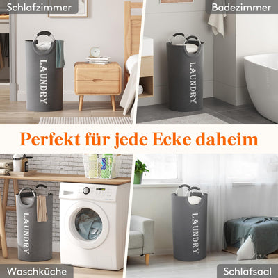 Lifewit 2 Set Faltbarer Wäschekorb 100L, Tragbarer Wäschesammler mit Aluminiumgriff Oxford Stoff Wäschesack Aufbewahrung für Kleidung/Badetuch/Bettbezug Schlafzimmer Badezimmer Waschraum, Grau