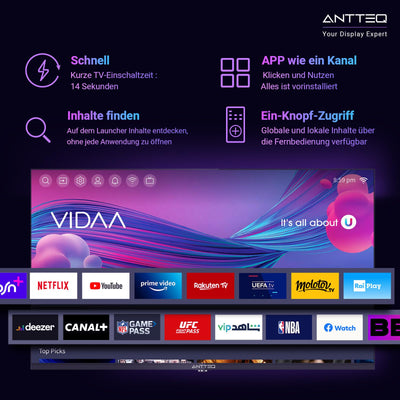 Antteq ViTA Series Smart TV 25 Zoll (Fernseher 64 cm),FHD,Triple Tuner(DVB-T2/S2/C),App Store,Netflix,Prime Video,DAZN,UVM,WiFi,Hotelmodus,V25-AF3Q1 2024