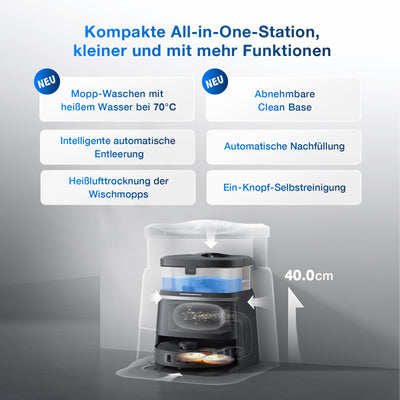 ECOVACS DEEBOT T30 Omni Saugroboter mit Wischfunktion, Mini Station Staubsauger Roboter, 11.000 PA Saugkraft, Adaptive Kantenreinigung mit TruEdge™ Mopping Technolgie, ZeroTangle™ Design