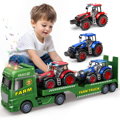 Tacobear Traktor Spielzeug mit Anhänger, Großer Bauernhof Traktor mit Licht und Sound Auto Transporter LKW Spielzeug Trecker Fahrzeuge Kinder Spielzeug ab 3 4 5 6 Jahre Junge Geschenk