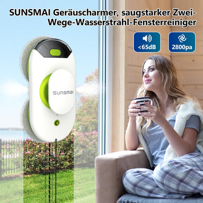 SUNSMAI S60-1A Mini Green Dual Side Spray Fensterputzroboter, Anti-verstopfungsfreie Elektrisch Automatischer Fensterroboter mit Wassersprühfunktion,3800pa Starke Anti-Drop Fensterputzer