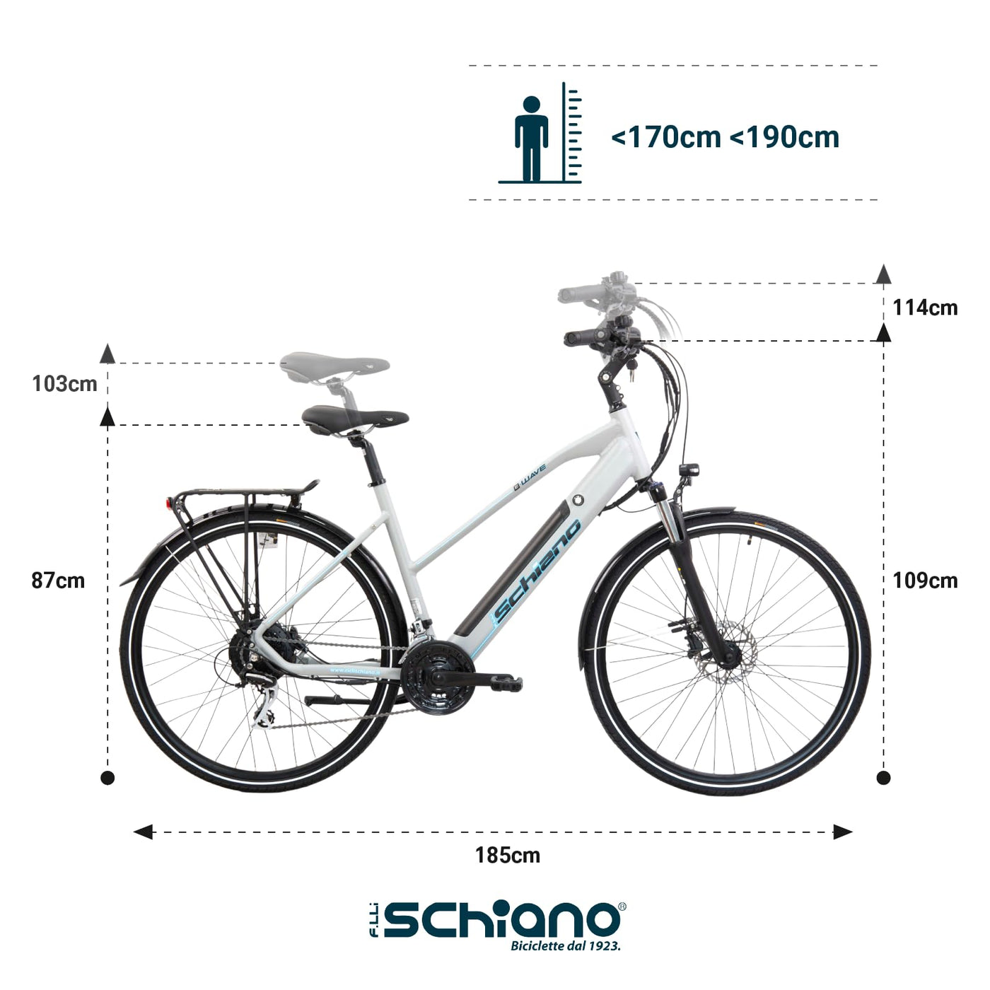 F.lli Schiano E-Wave, E Bike Trekking 28 Zoll, 36V 11.6Ah Abnehmbarer Akku, Motor 250W 50Nm, Trekking EBike für Herren/Damen, Weiss