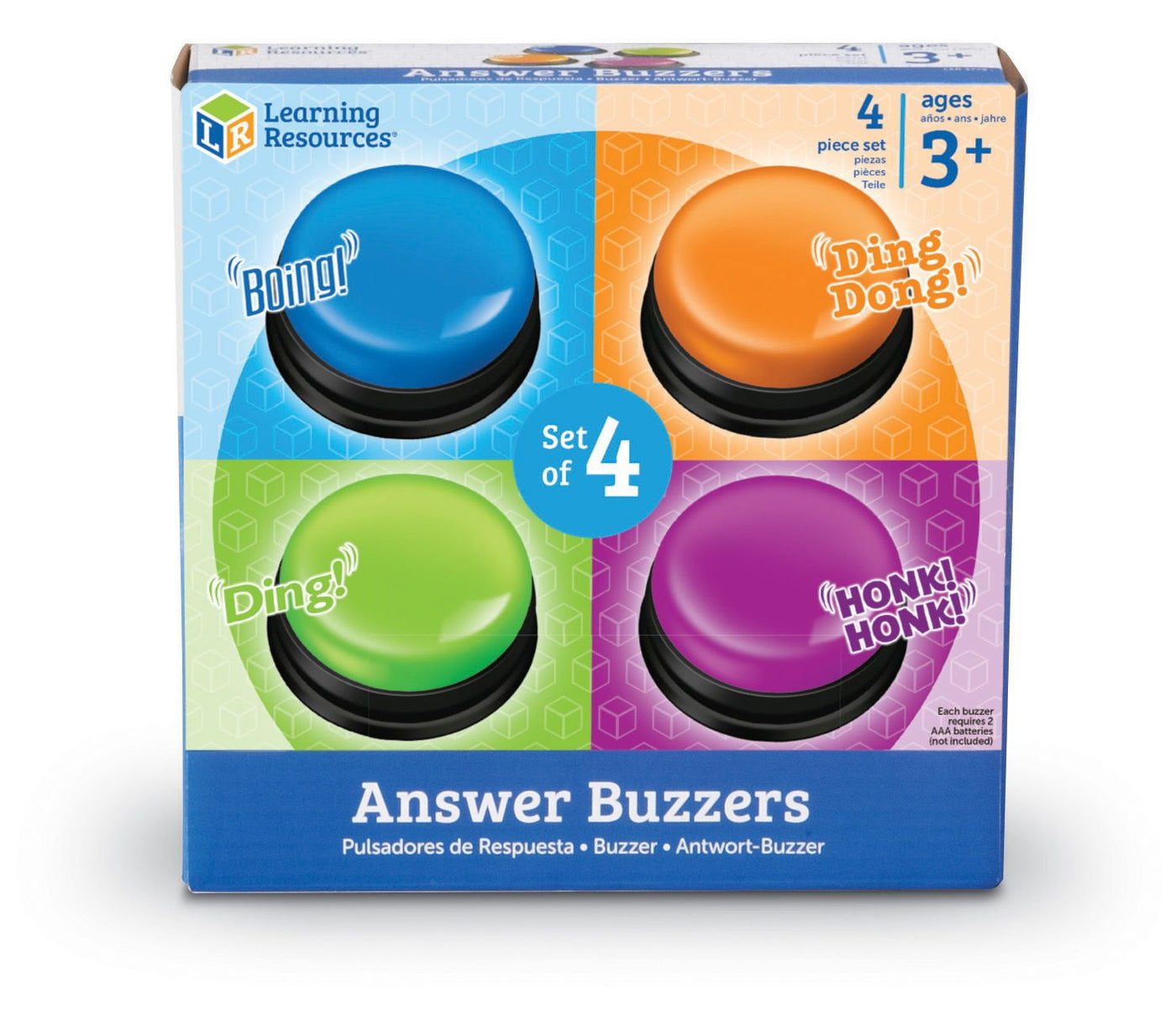 Learning Resources Antwort-Buzzer 4er-Set – Quiz- & Game-Show-Buzzer mit lustigen Soundeffekten, Ø 9 cm, Lernspielzeug ab 3 Jahren für Familie & Klassenzimmer