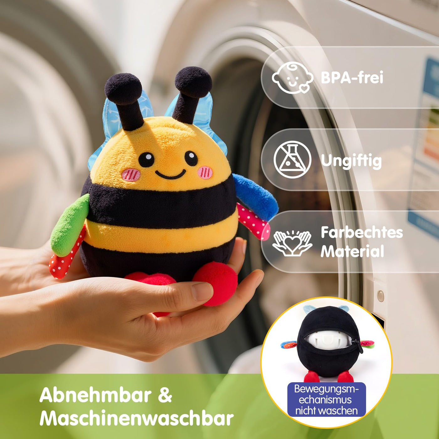 hahaland Baby Spielzeug 6 7 8 9 10 12 Monate,Biene Kuscheltier, Musikalische Spielzeuge ab 1 2 Jahr Mädchen Jungen,Krabbelspielzeug Tummy Time Toy, Neugeborenes Geschenk