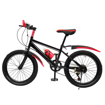 Fyssnn 20 Zoll 7 Gang Kinder Höhenverstellbar Mountainbike für Jungen Mädchen | Max 85kg | Sicherheitsbremsen | Fahrrad mit Schutzblech/Stauraumtasche/Trinkflasche Set/Kompassklingel (Schwarz-Rot)