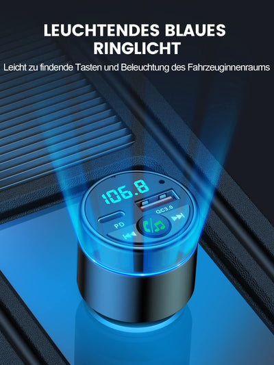 Mohard Bluetooth Adapter Auto, Ganzmetall FM Transmitter Auto Bluetooth mit PD 30W & QC3.0 18W Schnellladung, Freisprechanlage Bluetooth5.3, Rauschunterdrückung Mikrofon, 7 Farbige Licht