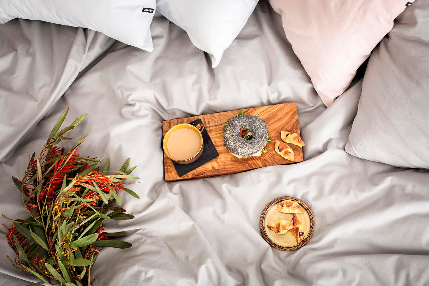 HOP DESIGN Bettwäsche 135x200 Hellgrau - Baumwoll Bettwäsche 135x200 mit 1 Kissen Bezug 80x80 - Allergiker Bettwäsche-Sets - Duvet Cover