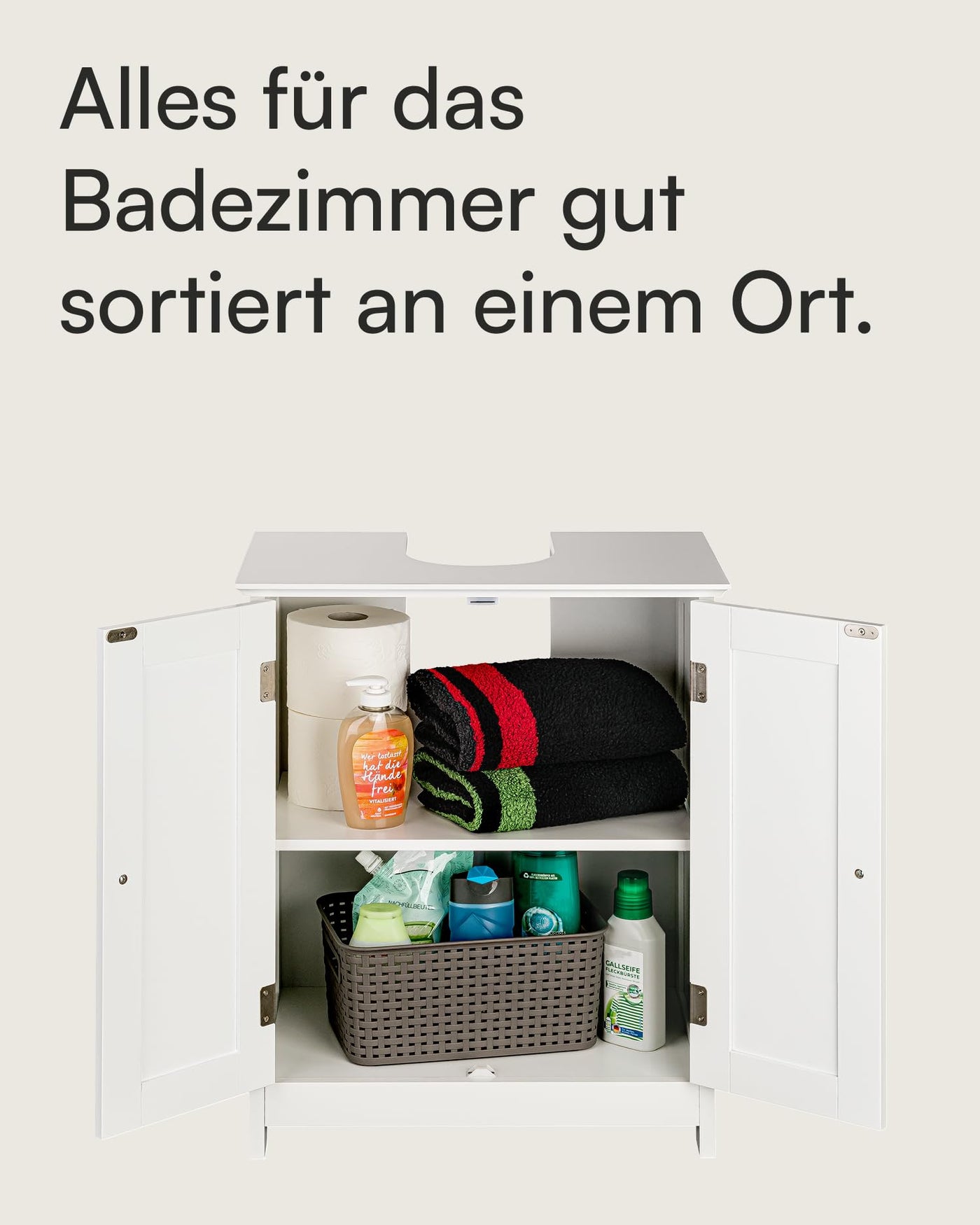 shelfmade Waschbeckenunterschrank - Waschtischunterschrank weiß im Landhausstil (ca. 50cm o. 60cm breit) - Badunterschrank Badezimmer Unterschrank Bad (50 x 30 x 60 cm)