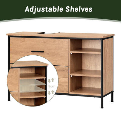 EUGAD Waschbeckenunterschrank, Badezimmerschrank mit 2 Schubladen 3 offenen Fächern, Unterschrank mit verstellbaren Ablagen, freistehender Waschtischunterschrank, 90x60x30 cm