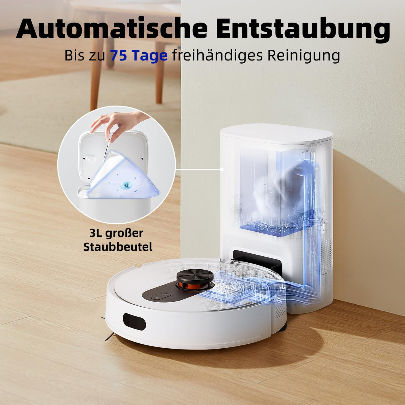 ROIDMI EVE ROOK Saugroboter mit Wischfunktion Absaugstation - 5000Pa Staubsauger Roboter Wisch LiDAR-Navigation Selbstreinigung Automatisch 75 Tage App Sprachsteuerung für Tierhaare Teppiche Hartboden