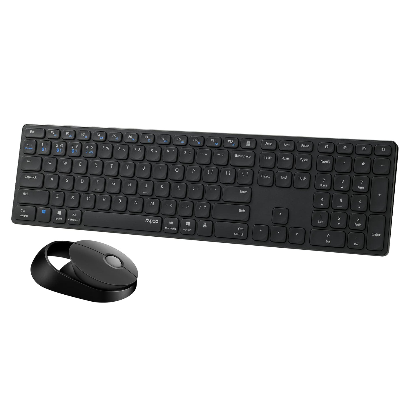 Rapoo 9750M kabelloses Tastatur-Maus Set Wireless Deskset 1600 DPI Sensor wiederaufladbarer Akku flaches Aluminium Design DE-Layout QWERTZ PC & Mac - dunkelgrau