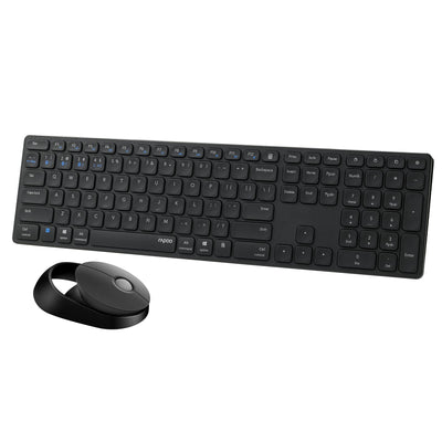 Rapoo 9750M kabelloses Tastatur-Maus Set Wireless Deskset 1600 DPI Sensor wiederaufladbarer Akku flaches Aluminium Design DE-Layout QWERTZ PC & Mac - dunkelgrau