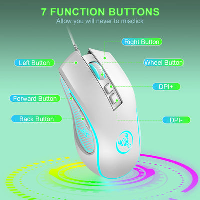 Pc Tastatur Maus mit Kabel, mäuse, tastaturen & eingabegeräte, Gaming-Tastatur-Maus mechanische Feel, Tastatur Maus bis zu 3600 DPI, optische 7 Tasten PC, Laptop, Computer, Grün