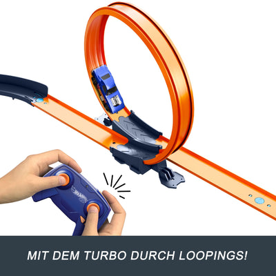 Hot Wheels Spielzeugauto-Trackset mit ferngesteuertem Fahrzeug im Maßstab 1:64 und mehr als 30 Trackteilen, Mehreren Konfigurationen, HXX45