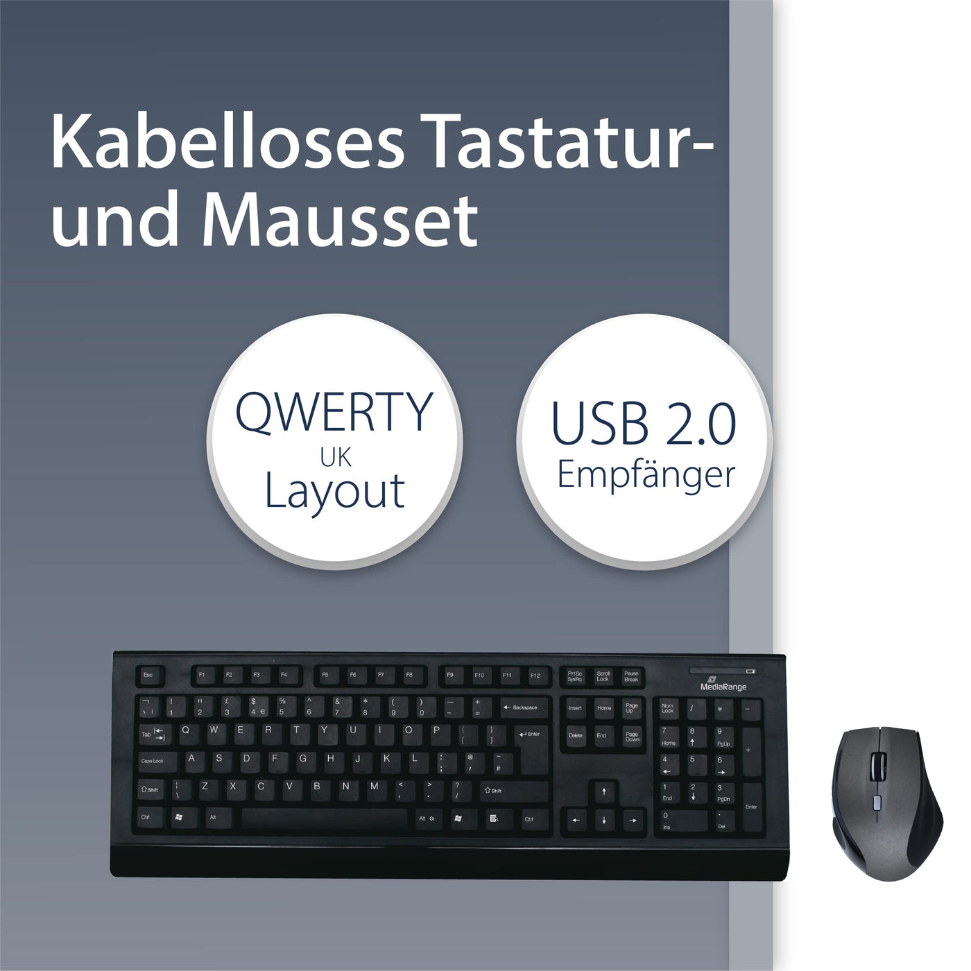 MediaRange Funk-Tastatur- und Maus-Set, QWERTY (UK), schwarz/grau