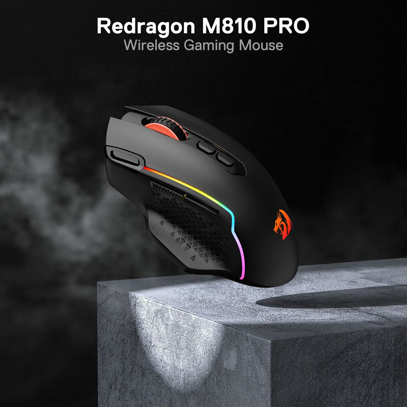 Redragon M810 Pro Kabellose Gaming-Maus, 10000 DPI Kabelgebundene/Kabellose Maus mit Schnellfeuertaste, 8 Makrotasten, 45 Stunden Dauerleistung und RGB-Hintergrundbeleuchtung für PC/Mac/Laptop
