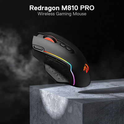 Redragon M810 Pro Kabellose Gaming-Maus, 10000 DPI Kabelgebundene/Kabellose Maus mit Schnellfeuertaste, 8 Makrotasten, 45 Stunden Dauerleistung und RGB-Hintergrundbeleuchtung für PC/Mac/Laptop